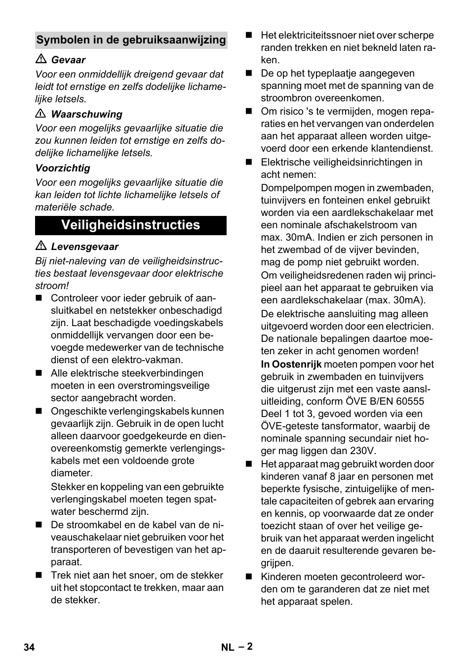 Veiligheidsinstructies | Karcher BP 1 Barrel Set User Manual | Page 34 / 68