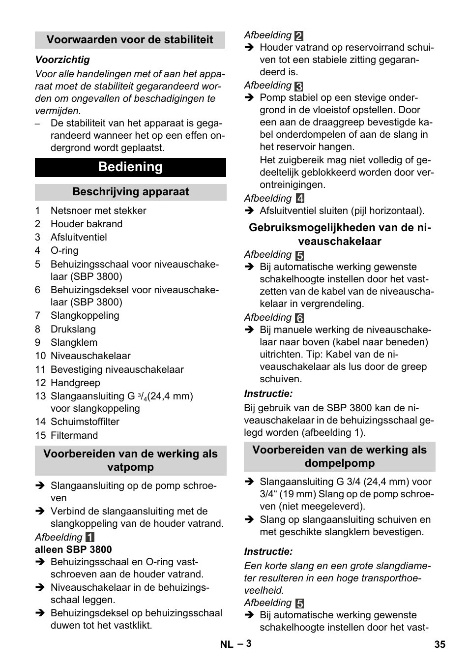 Bediening | Karcher BP 1 Barrel Set User Manual | Page 35 / 68