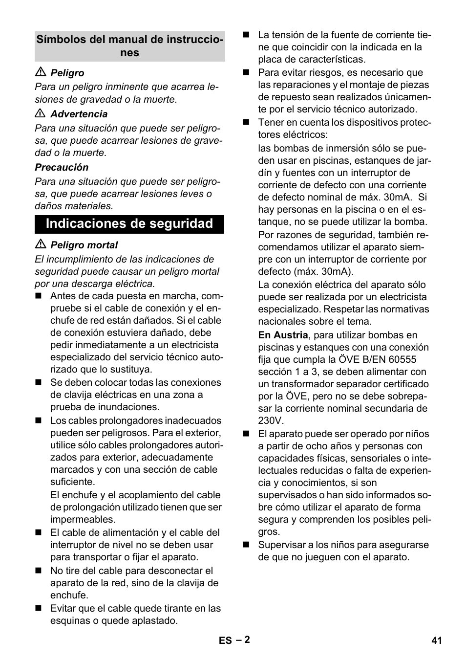 Indicaciones de seguridad | Karcher BP 1 Barrel Set User Manual | Page 41 / 68