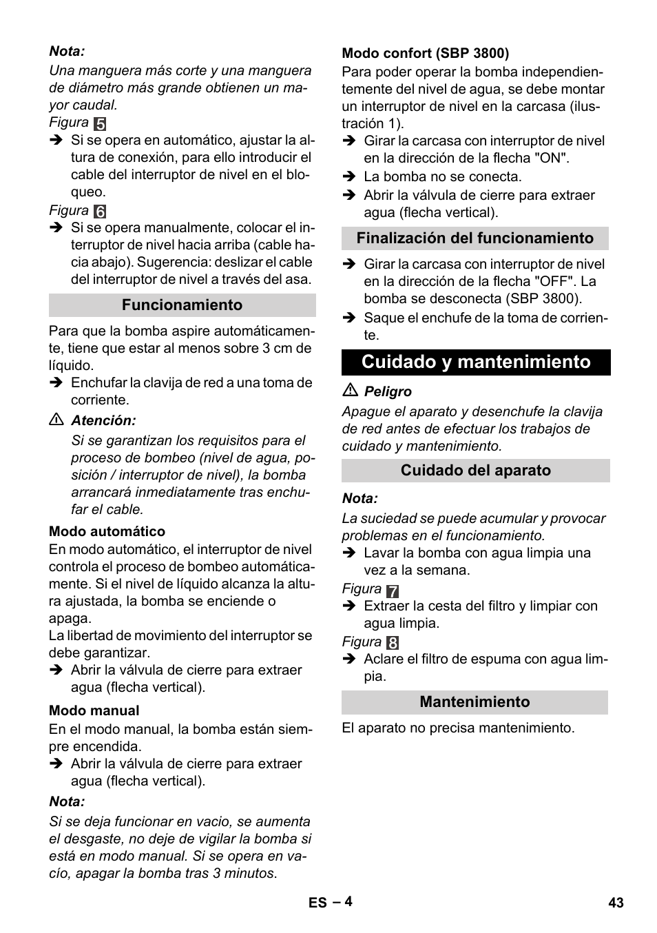 Cuidado y mantenimiento | Karcher BP 1 Barrel Set User Manual | Page 43 / 68