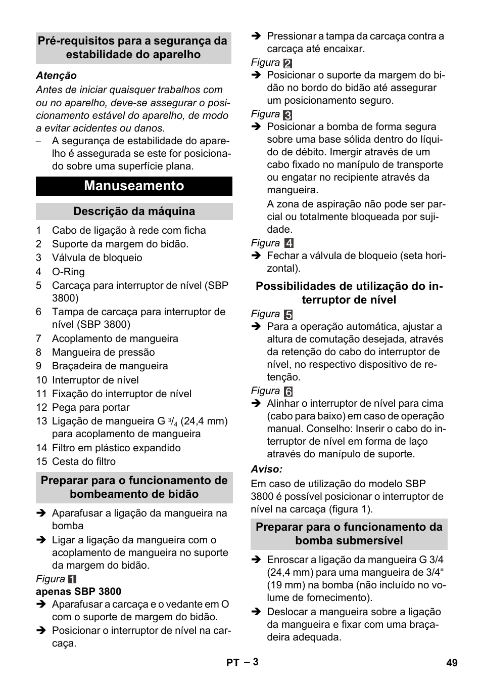 Manuseamento | Karcher BP 1 Barrel Set User Manual | Page 49 / 68