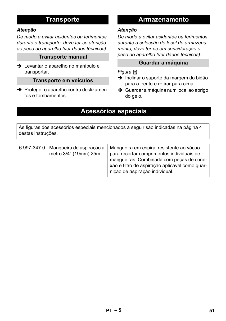 Transporte, Armazenamento, Acessórios especiais | Karcher BP 1 Barrel Set User Manual | Page 51 / 68