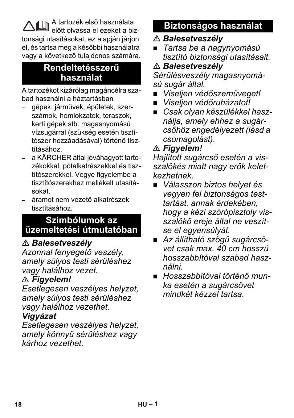 Magyar, Rendeltetésszerű használat, Szimbólumok az üzemeltetési útmutatóban | Biztonságos használat | Karcher K 5 Premium Offroad User Manual | Page 18 / 32