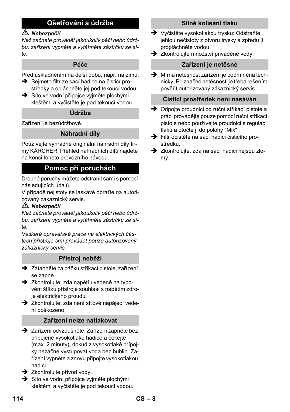 Karcher K 2 Compact Car User Manual | Page 114 / 196