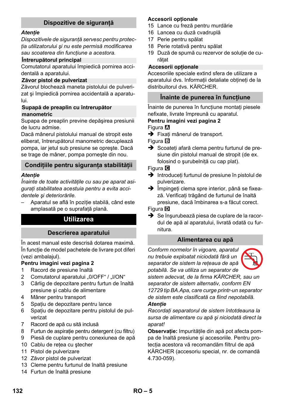 Utilizarea | Karcher K 2 Compact Car User Manual | Page 132 / 196
