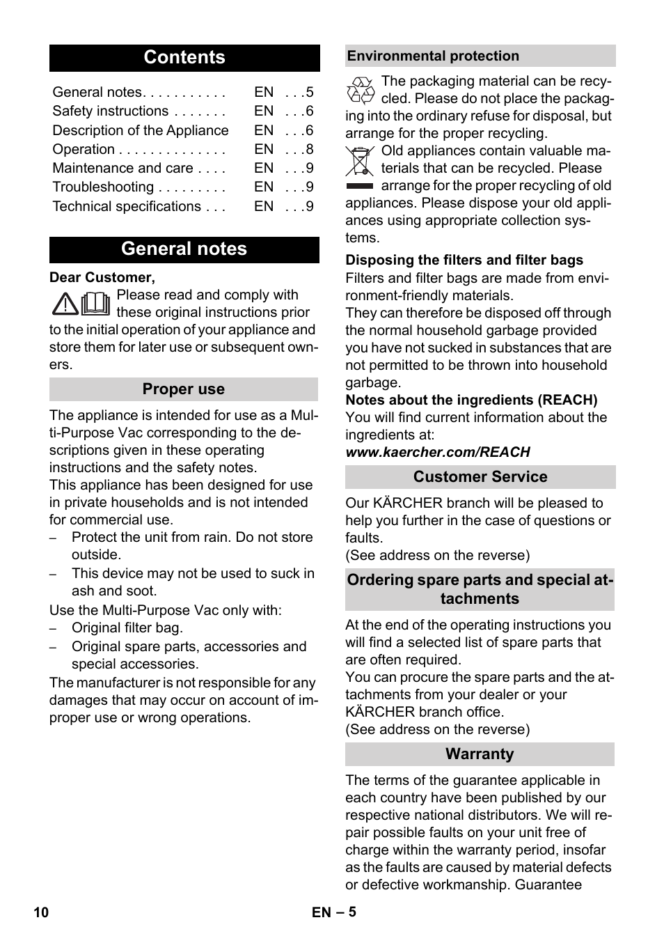 Karcher WD 5-800 eco!ogic User Manual | Page 10 / 158