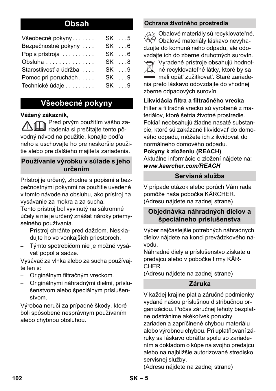 Karcher WD 5-800 eco!ogic User Manual | Page 102 / 158