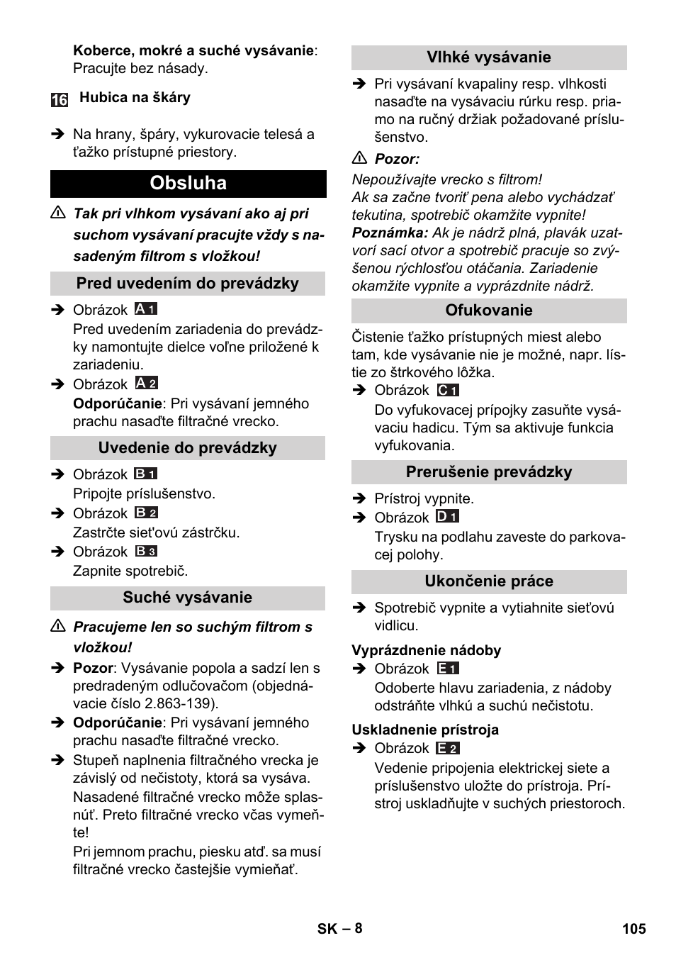 Obsluha | Karcher WD 5-800 eco!ogic User Manual | Page 105 / 158