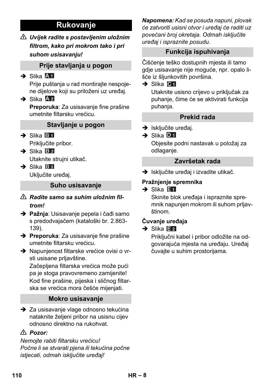 Rukovanje | Karcher WD 5-800 eco!ogic User Manual | Page 110 / 158