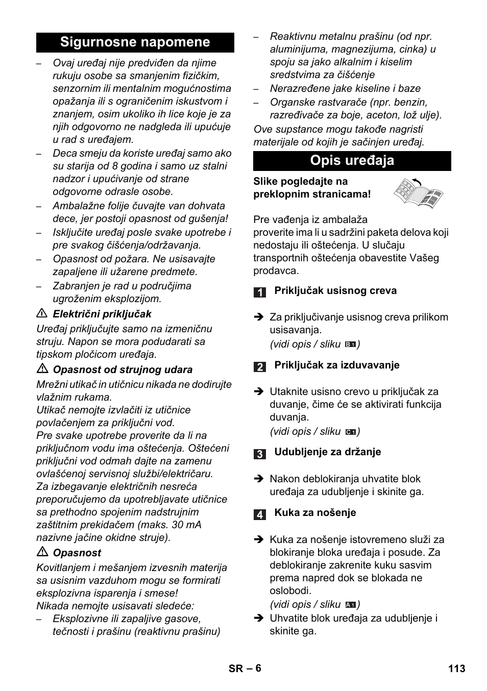 Sigurnosne napomene opis uređaja | Karcher WD 5-800 eco!ogic User Manual | Page 113 / 158