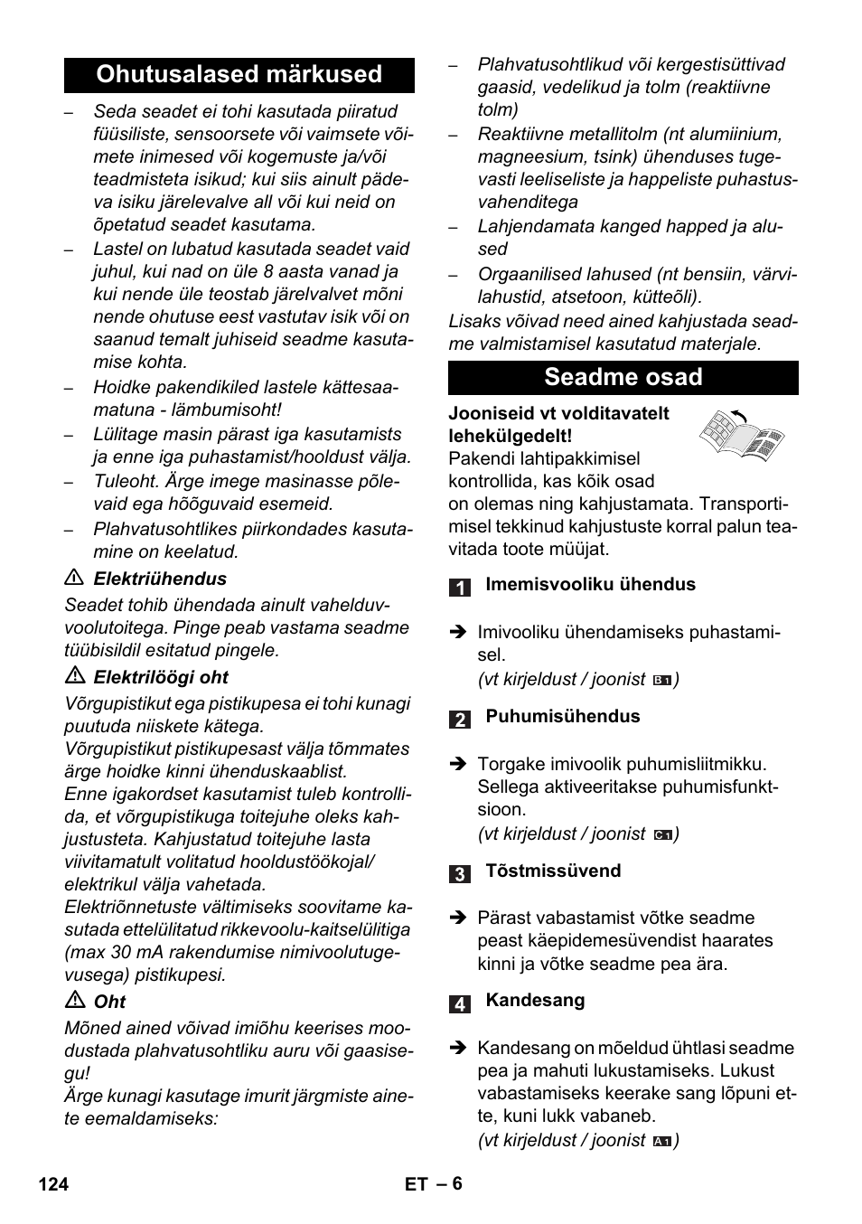 Ohutusalased märkused seadme osad | Karcher WD 5-800 eco!ogic User Manual | Page 124 / 158