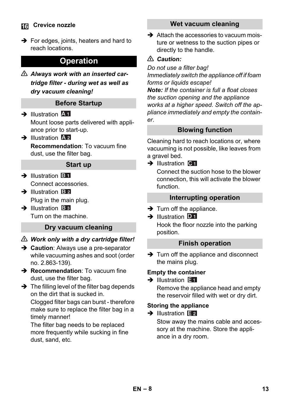 Operation | Karcher WD 5-800 eco!ogic User Manual | Page 13 / 158