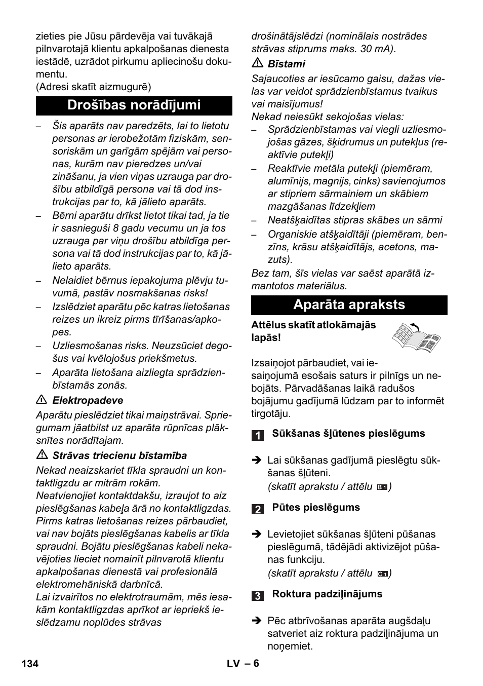 Drošības norādījumi aparāta apraksts | Karcher WD 5-800 eco!ogic User Manual | Page 134 / 158