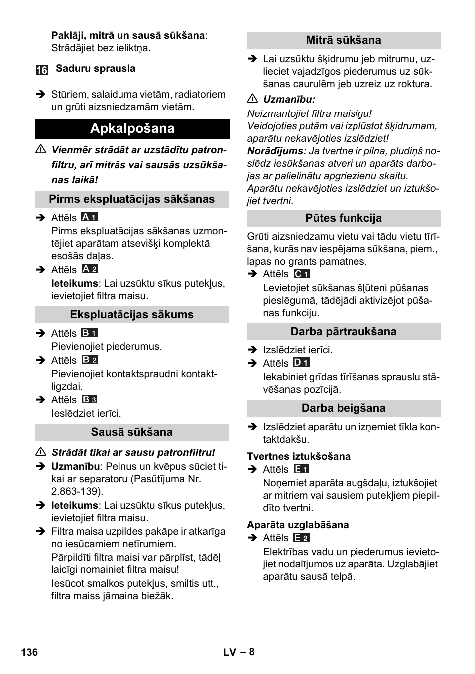 Apkalpošana | Karcher WD 5-800 eco!ogic User Manual | Page 136 / 158