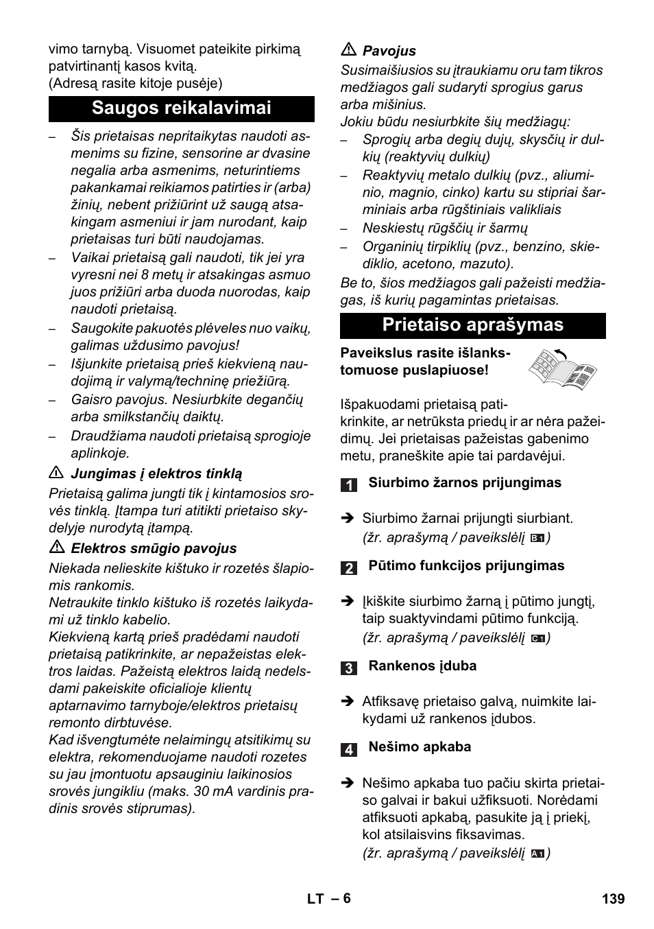 Saugos reikalavimai prietaiso aprašymas | Karcher WD 5-800 eco!ogic User Manual | Page 139 / 158