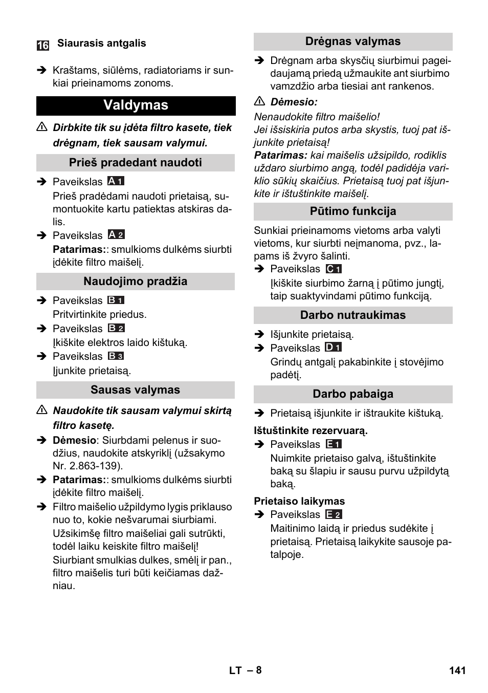 Valdymas | Karcher WD 5-800 eco!ogic User Manual | Page 141 / 158