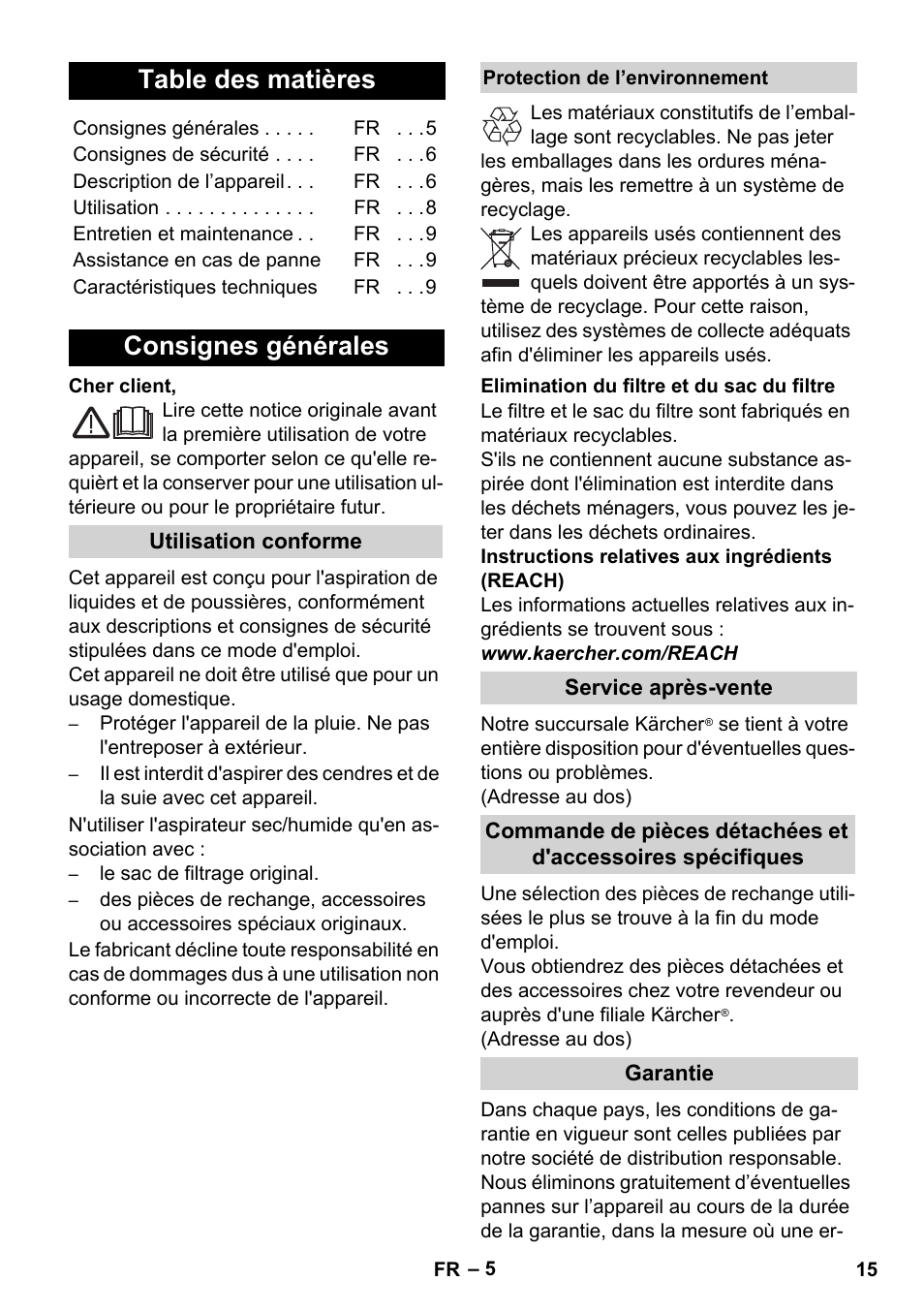 Karcher WD 5-800 eco!ogic User Manual | Page 15 / 158