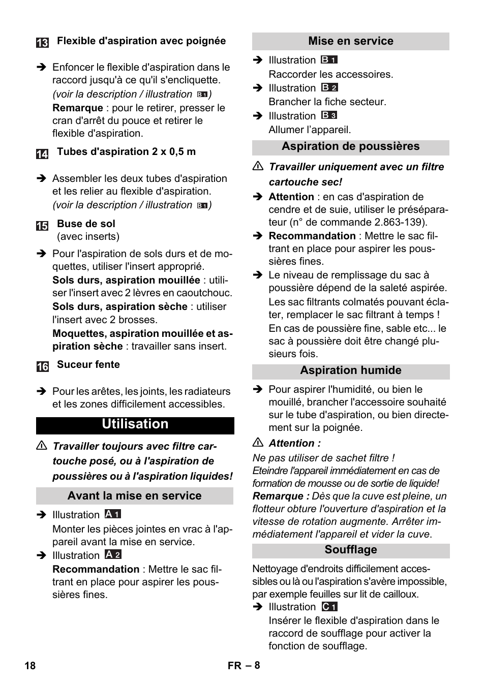 Utilisation | Karcher WD 5-800 eco!ogic User Manual | Page 18 / 158