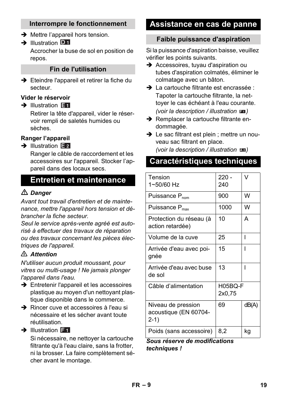 Caractéristiques techniques | Karcher WD 5-800 eco!ogic User Manual | Page 19 / 158