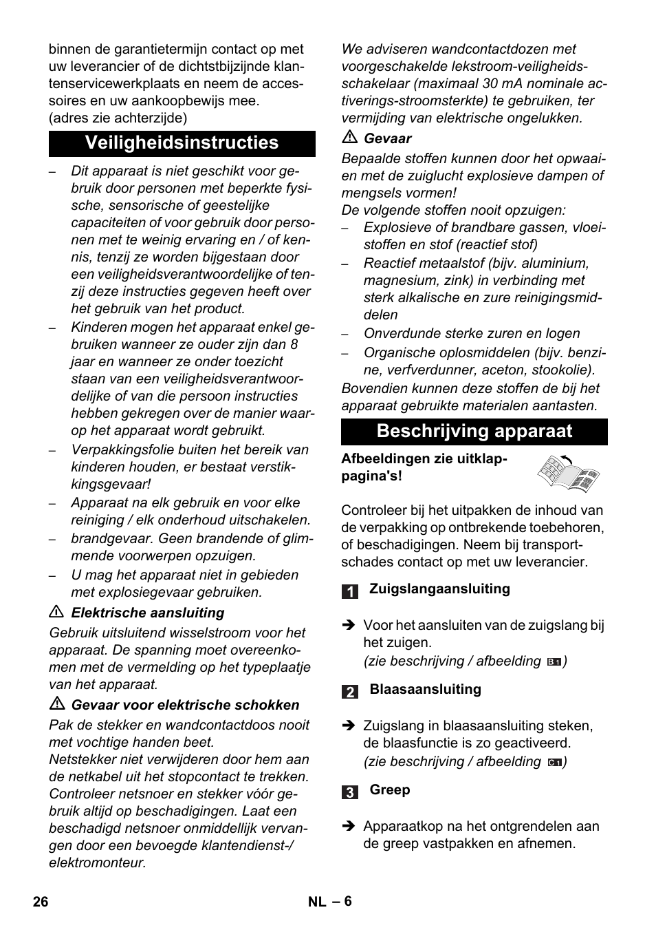 Veiligheidsinstructies beschrijving apparaat | Karcher WD 5-800 eco!ogic User Manual | Page 26 / 158