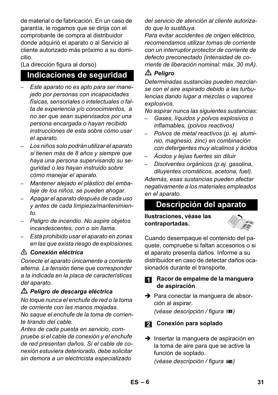 Indicaciones de seguridad descripción del aparato | Karcher WD 5-800 eco!ogic User Manual | Page 31 / 158