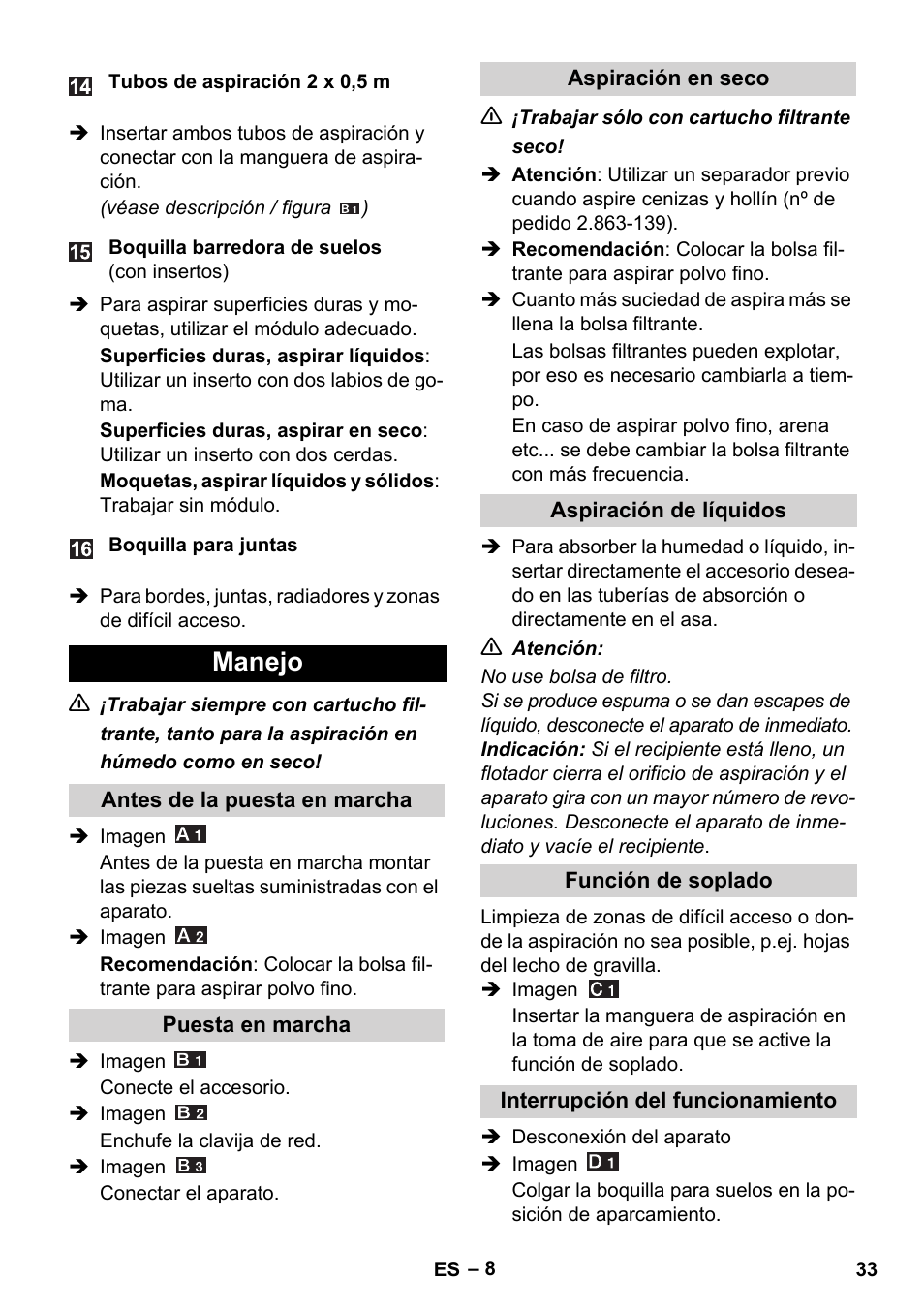 Manejo | Karcher WD 5-800 eco!ogic User Manual | Page 33 / 158