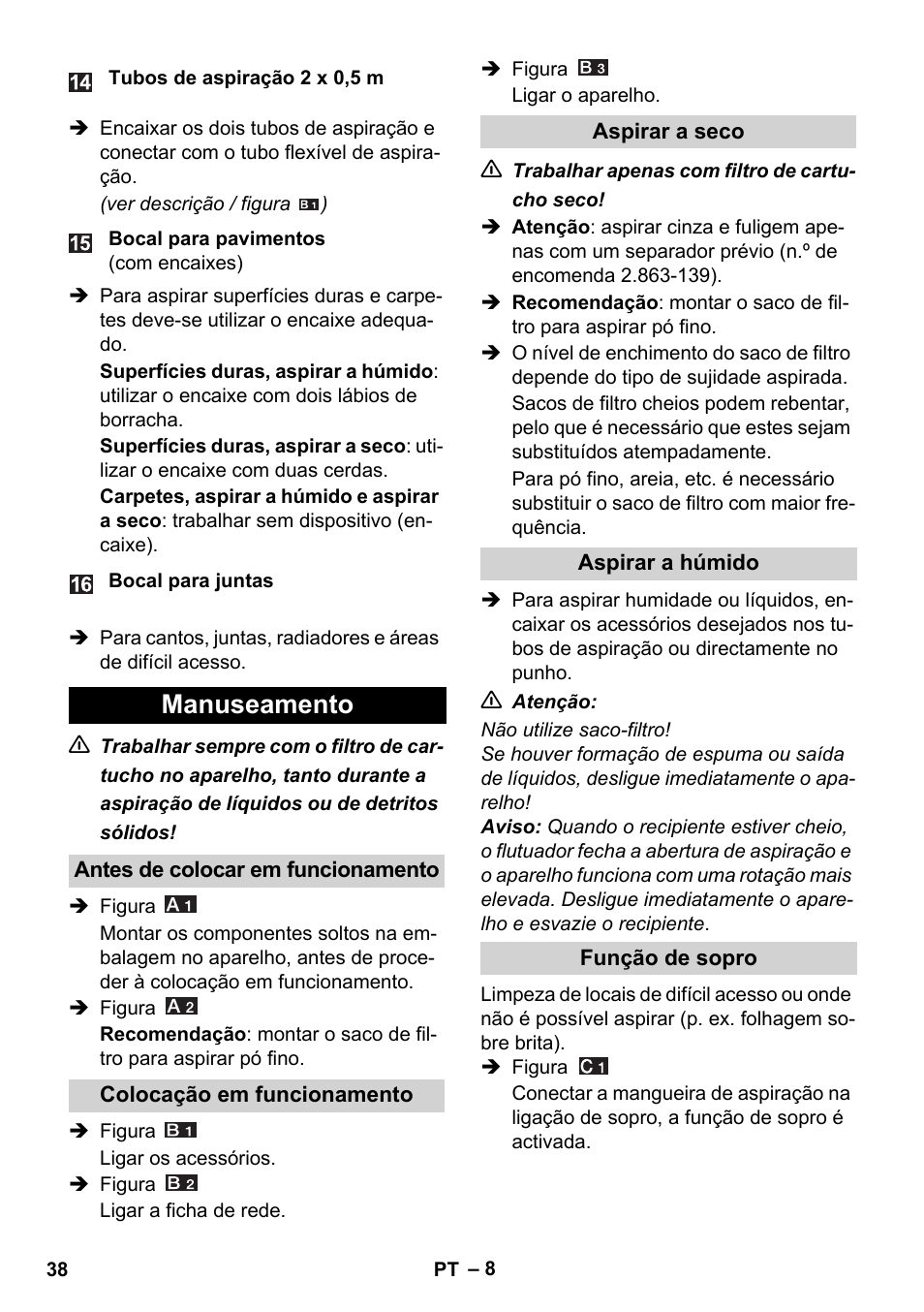 Manuseamento | Karcher WD 5-800 eco!ogic User Manual | Page 38 / 158