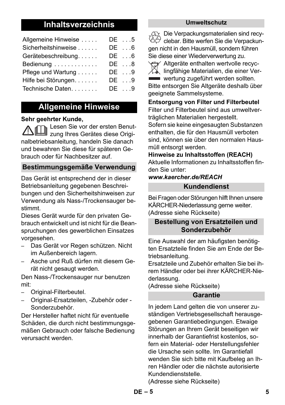 Karcher WD 5-800 eco!ogic User Manual | Page 5 / 158