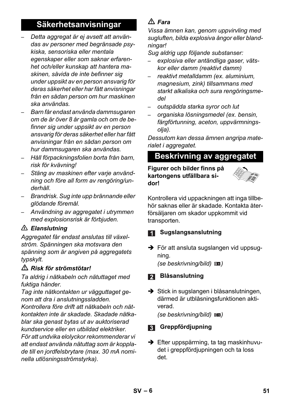 Säkerhetsanvisningar beskrivning av aggregatet | Karcher WD 5-800 eco!ogic User Manual | Page 51 / 158