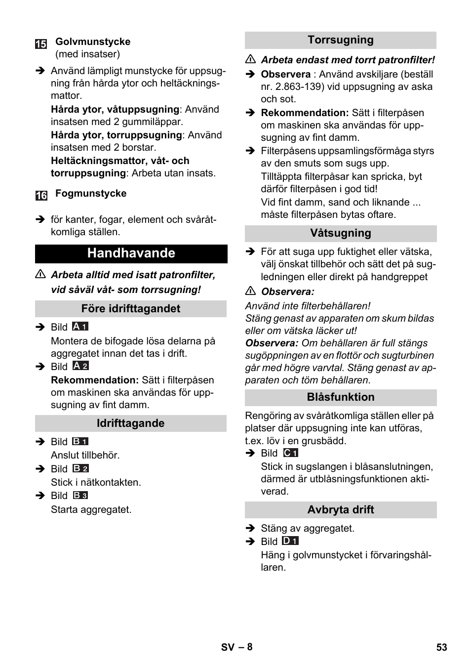 Handhavande | Karcher WD 5-800 eco!ogic User Manual | Page 53 / 158