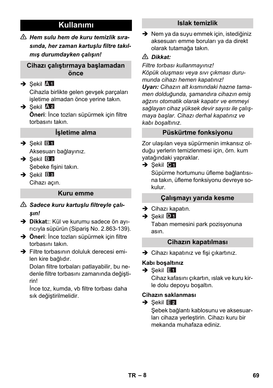 Kullanımı | Karcher WD 5-800 eco!ogic User Manual | Page 69 / 158