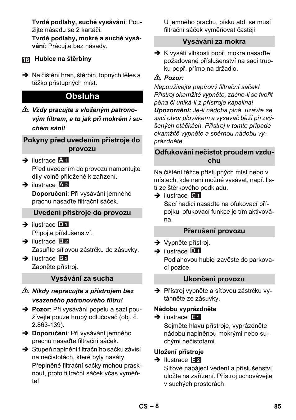 Obsluha | Karcher WD 5-800 eco!ogic User Manual | Page 85 / 158