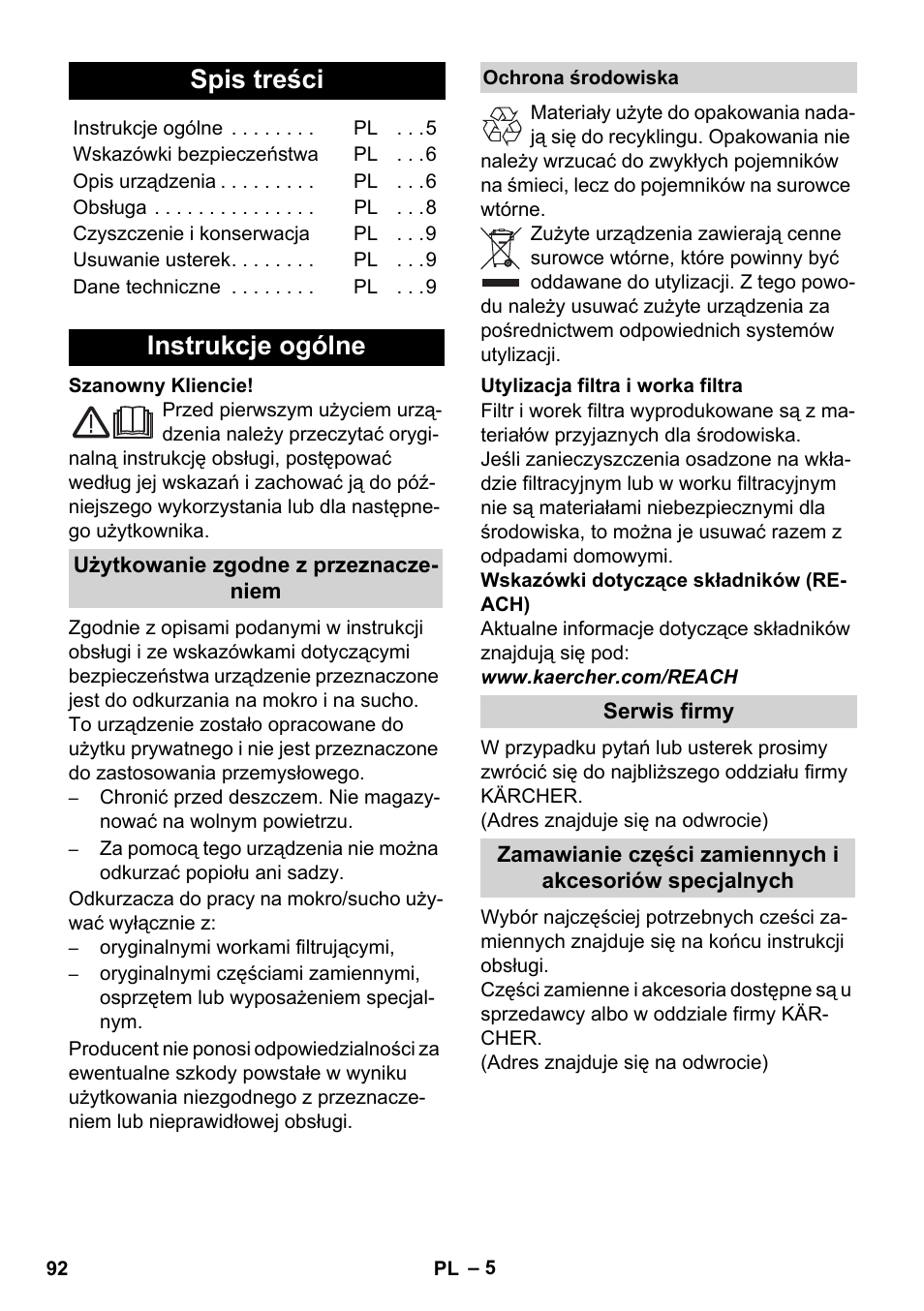 Karcher WD 5-800 eco!ogic User Manual | Page 92 / 158