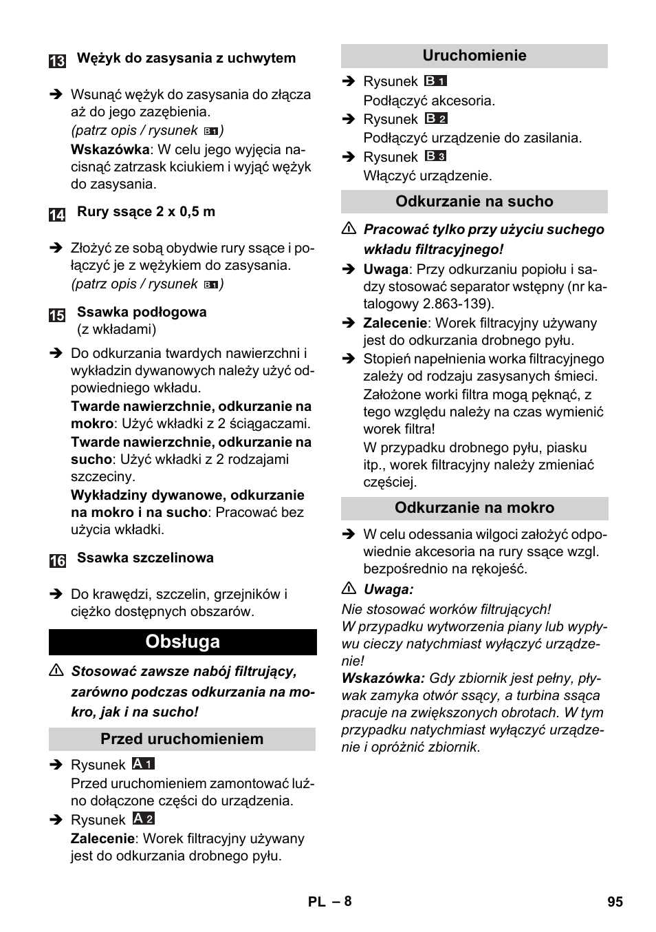 Obsługa | Karcher WD 5-800 eco!ogic User Manual | Page 95 / 158