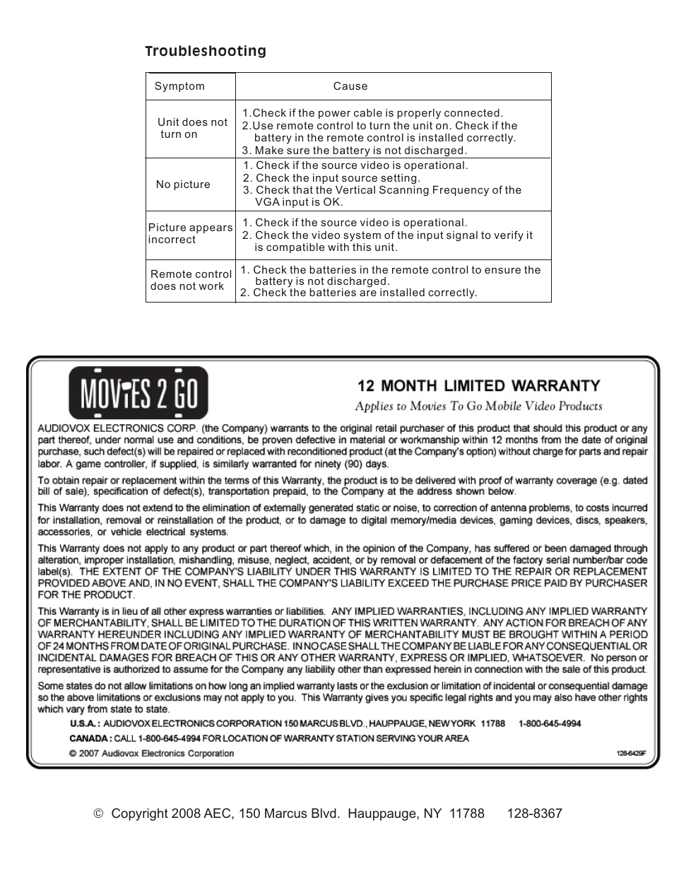 Audiovox MOVIES 2 GO MM170R User Manual | Page 4 / 4