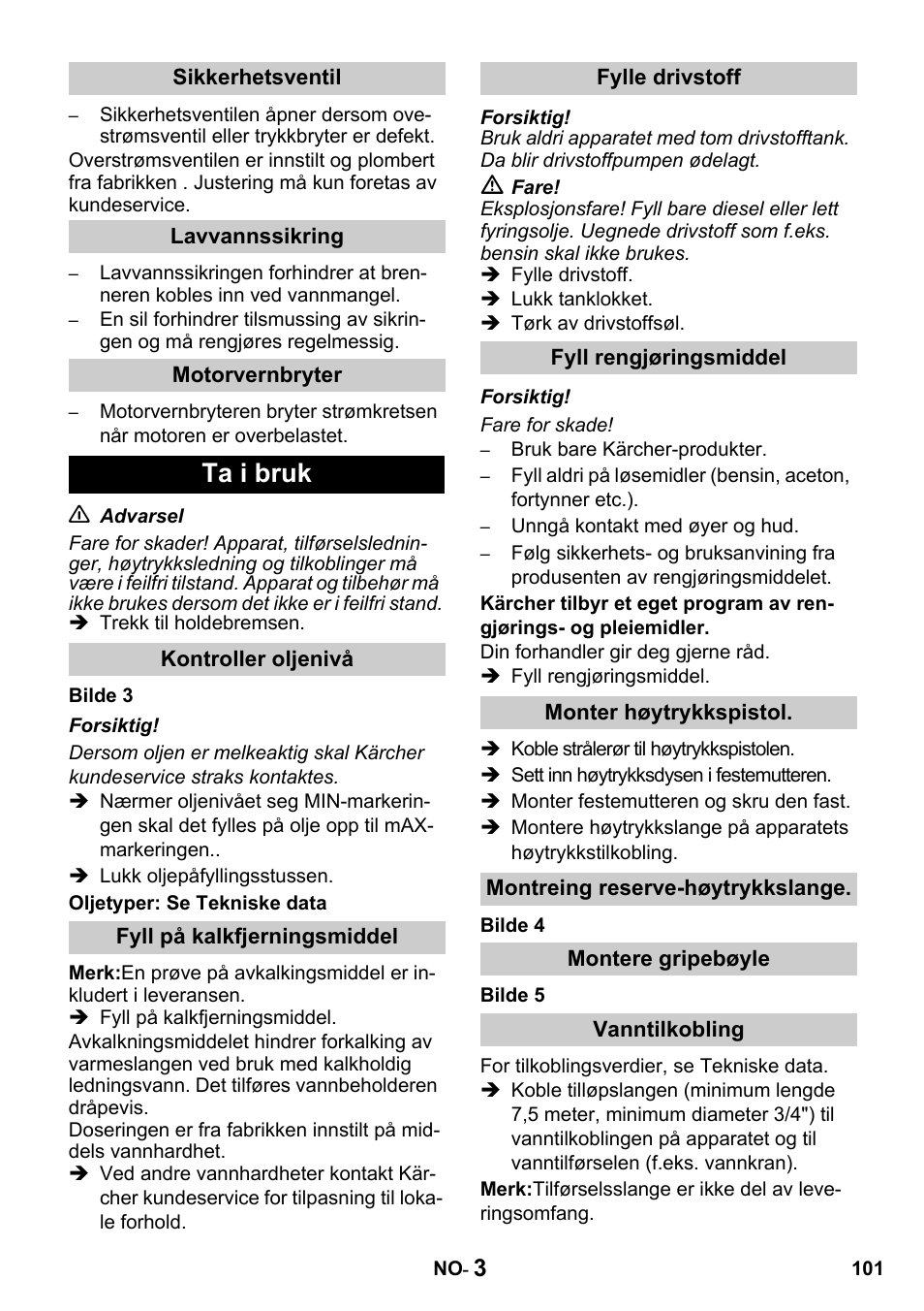 Ta i bruk | Karcher HDS 650 4M BASICEU-I User Manual | Page 101 / 328