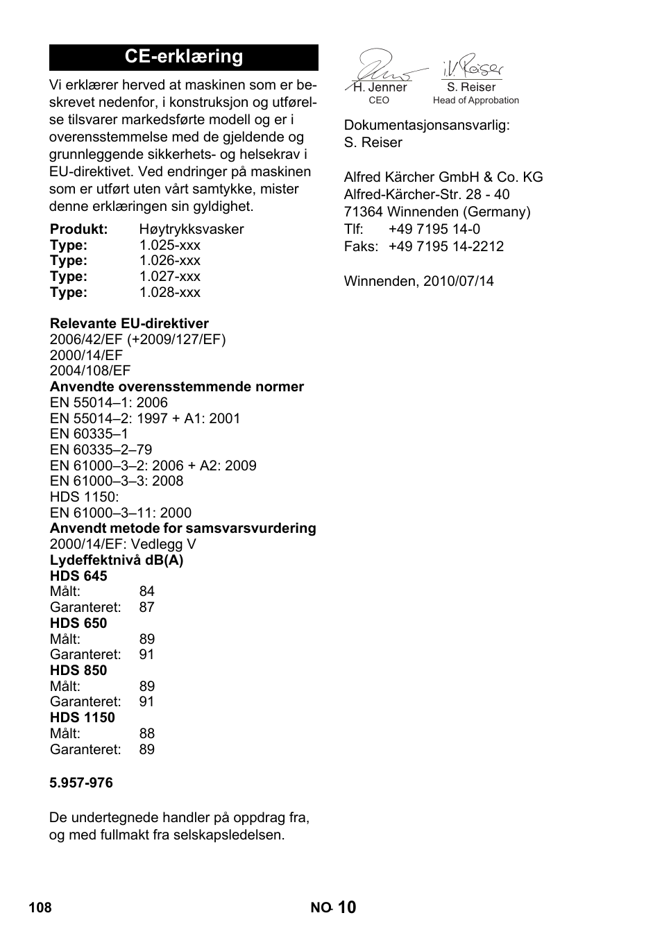 Ce-erklæring | Karcher HDS 650 4M BASICEU-I User Manual | Page 108 / 328