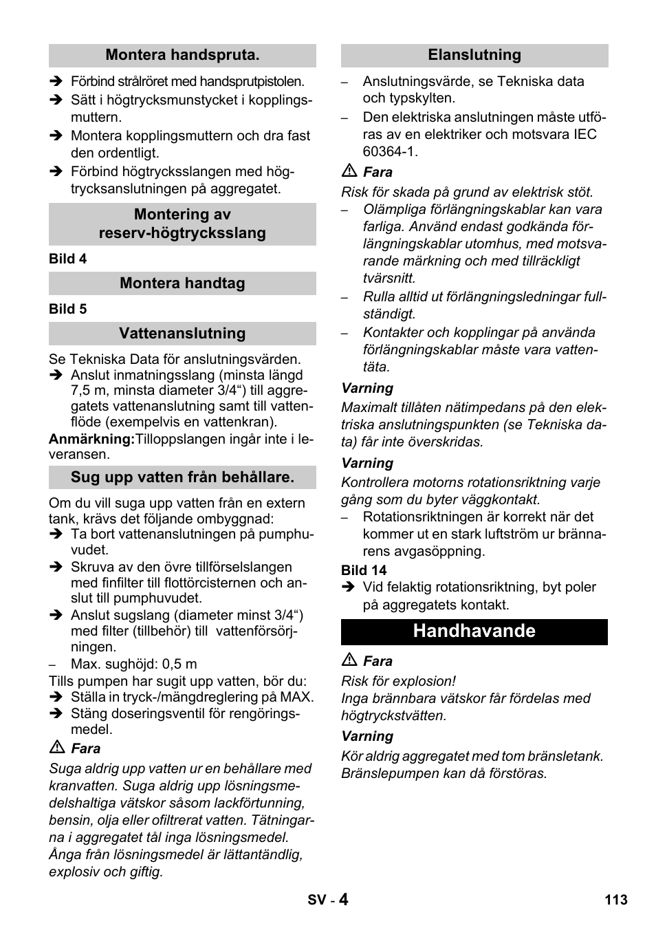 Handhavande | Karcher HDS 650 4M BASICEU-I User Manual | Page 113 / 328