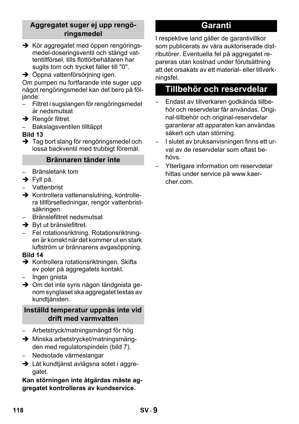 Garanti tillbehör och reservdelar | Karcher HDS 650 4M BASICEU-I User Manual | Page 118 / 328