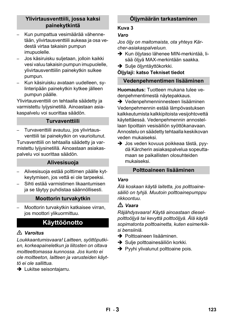 Käyttöönotto | Karcher HDS 650 4M BASICEU-I User Manual | Page 123 / 328