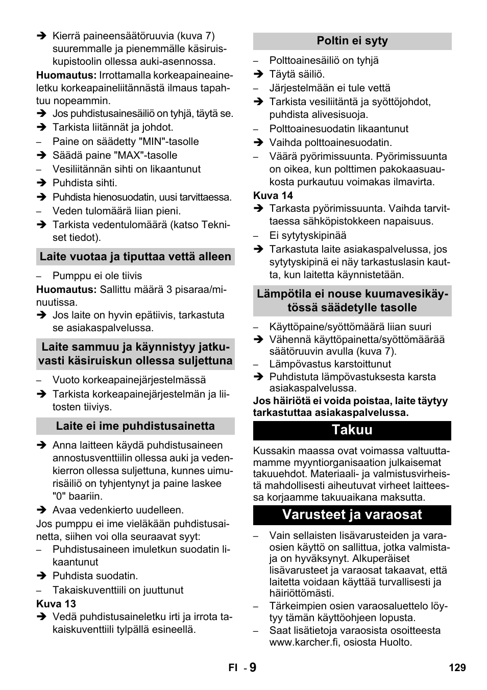Takuu varusteet ja varaosat | Karcher HDS 650 4M BASICEU-I User Manual | Page 129 / 328