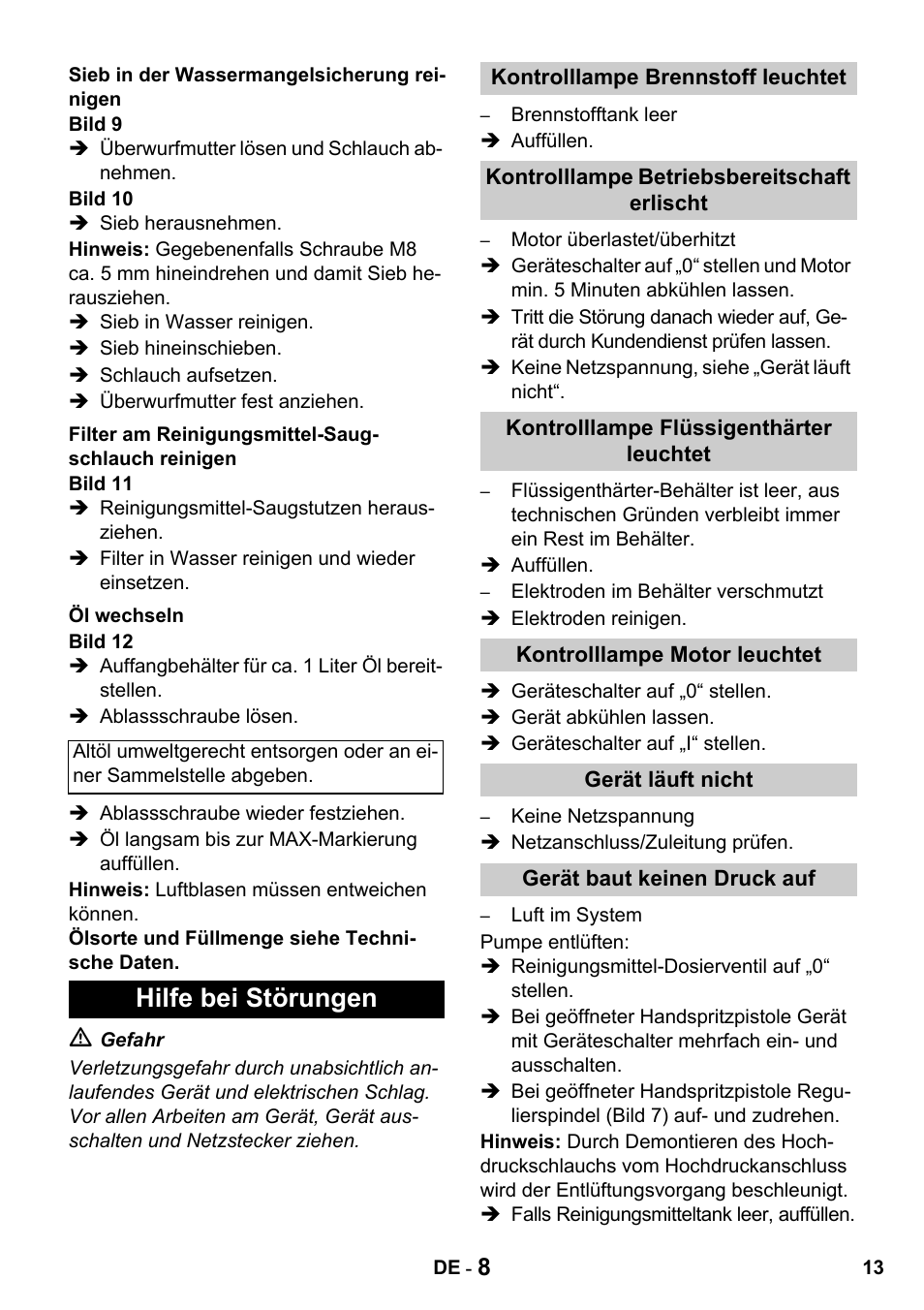 Hilfe bei störungen | Karcher HDS 650 4M BASICEU-I User Manual | Page 13 / 328
