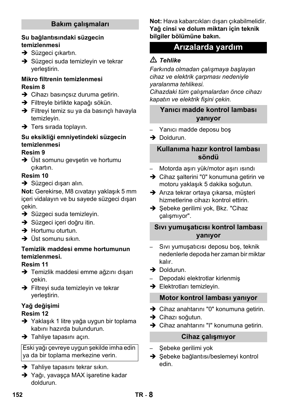 Arızalarda yardım | Karcher HDS 650 4M BASICEU-I User Manual | Page 152 / 328
