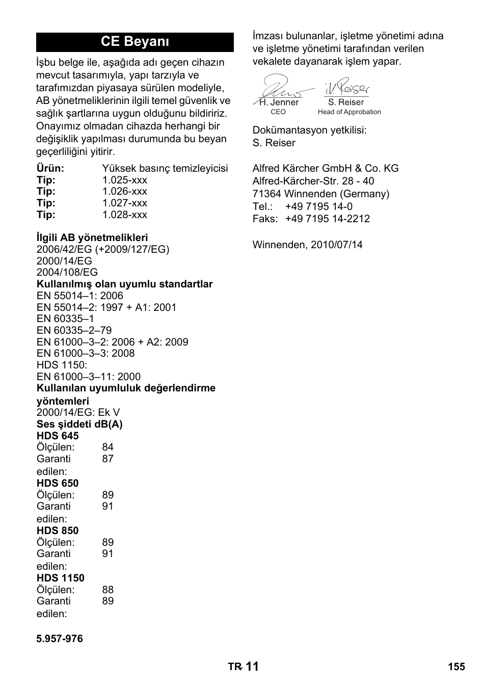 Ce beyanı | Karcher HDS 650 4M BASICEU-I User Manual | Page 155 / 328