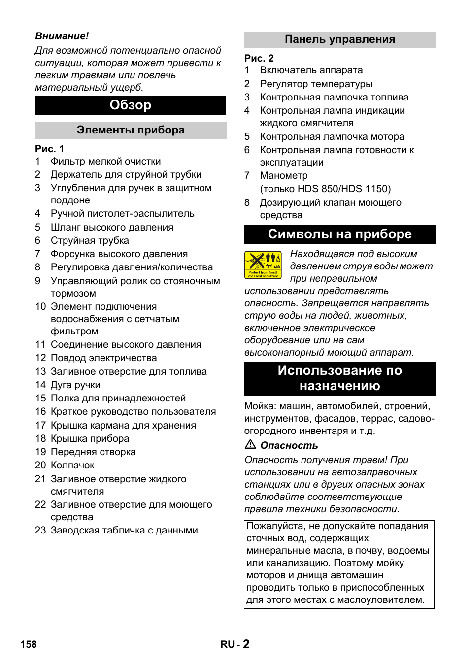 Обзор, Символы на приборе использование по назначению | Karcher HDS 650 4M BASICEU-I User Manual | Page 158 / 328