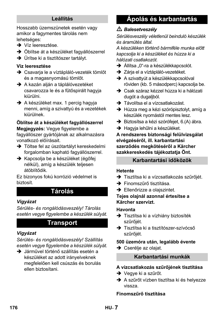 Tárolás transport ápolás és karbantartás | Karcher HDS 650 4M BASICEU-I User Manual | Page 176 / 328