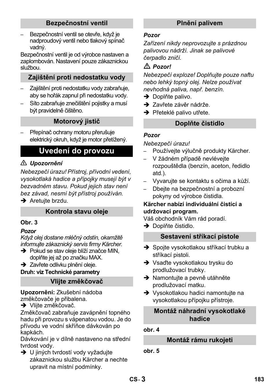 Uvedení do provozu | Karcher HDS 650 4M BASICEU-I User Manual | Page 183 / 328