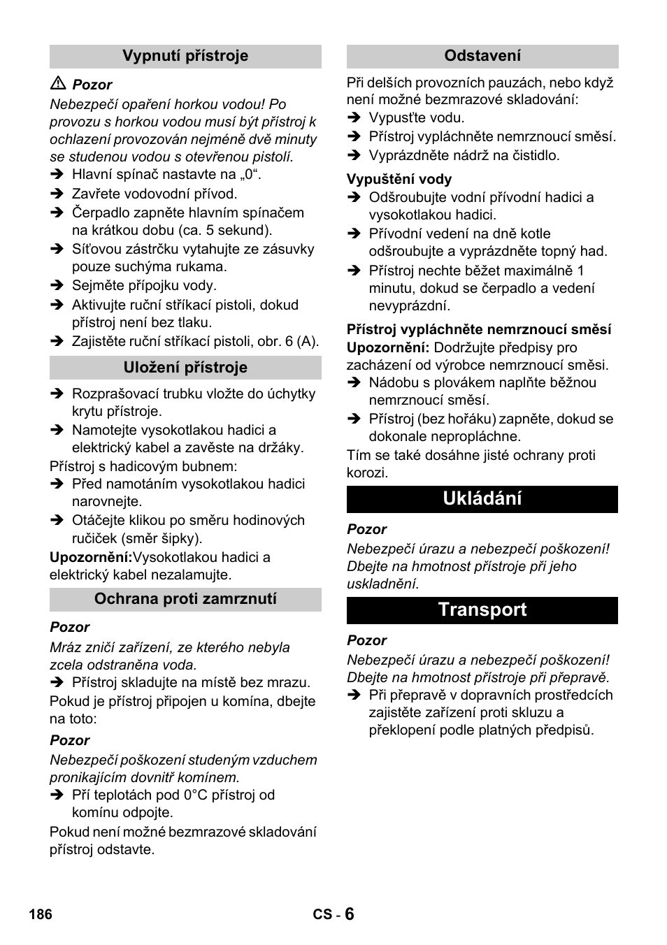 Ukládání transport | Karcher HDS 650 4M BASICEU-I User Manual | Page 186 / 328