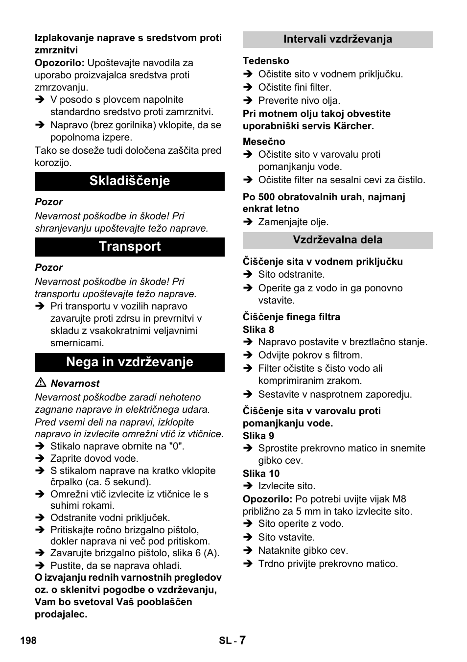 Skladiščenje transport nega in vzdrževanje | Karcher HDS 650 4M BASICEU-I User Manual | Page 198 / 328