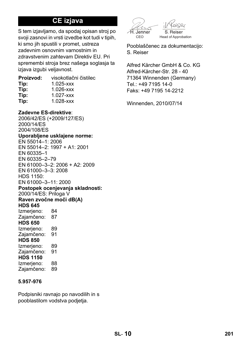 Ce izjava | Karcher HDS 650 4M BASICEU-I User Manual | Page 201 / 328